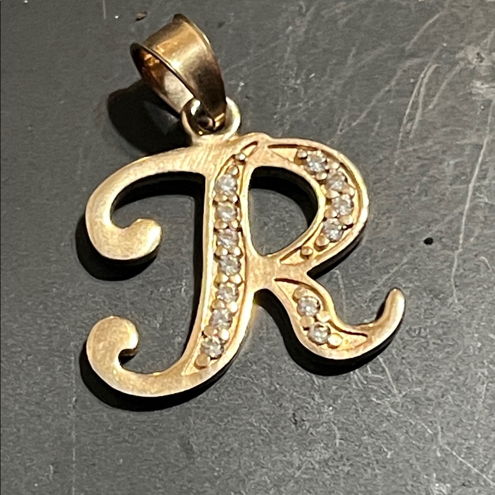 Gold Initial 'R' Pendant with Crystals